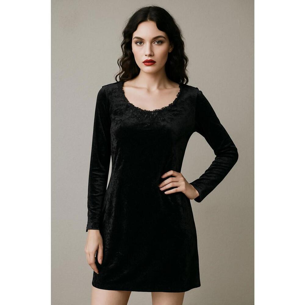 VTG Molly Malloy Black Velvet Dress Beaded 80s Glam Whimsigoth Witchy Goth